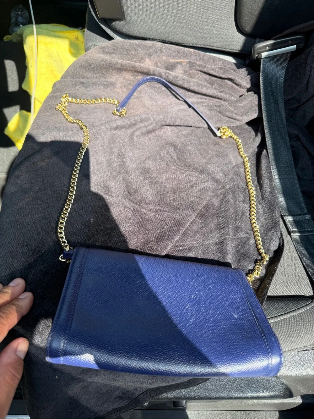 Salvatore Ferragamo Navy Leather Vara Bow Chain Crossbody Bag